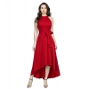 Dropship Women's Polyster Solid Halter Neck Sleeveless Dress (Red)