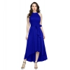 Dropship Women's Polyster Solid Halter Neck Sleeveless Dress (Royal Blue)