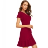Dropship Women's Knitting stretchable Solid V Neck Flaired Sleeve Dress (Maroon )