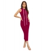 Dropship Women's Knitting stretchable Solid Round Neck Sleeveless Dress (Maroon)