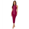 Dropship Women's Knitting stretchable Solid Round Neck Sleeveless Dress (Maroon)
