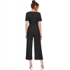 Dropship Women's Knitting stretchable Solid Round Neck Cap Sleeve Jumpsuit (Black)