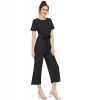 Dropship Women's Knitting stretchable Solid Round Neck Cap Sleeve Jumpsuit (Black)