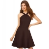 Dropship Women's Knitting stretchable Solid Halter Neck Sleeveless Dress (Coffee)
