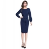 Dropship Women's Knitting stretchable Solid Round Neck Full Sleeve Dress (Blue)