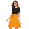 Dropship Women's Knitting stretchable Solid Round Neck Cap Sleeve Dress (Yellow)