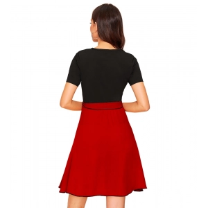 Generic Women's Knitting stretchable Solid Round Neck Cap Sleeve Dress (Red)