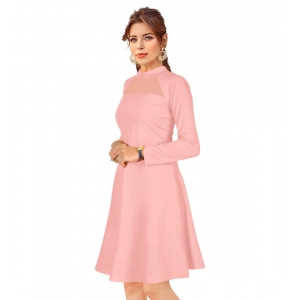 Generic Women's Knitting stretchable Solid Round Neck Full Sleeve Dress (Peach)