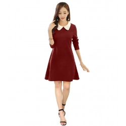 Women's Polyester Solid Collar 3-4th Dress (Maroon)