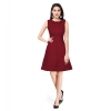 Dropship Women's Polyester Solid Round Neck Sleeveless Dress (Maroon)