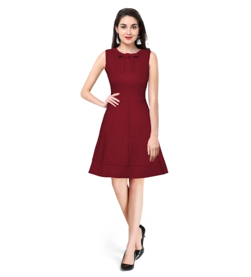 Women's Polyester Solid Round Neck Sleeveless Dress (Maroon)