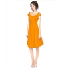 Dropship Women's Polyester Solid V Neck Cap Sleeve off Shoulder Dress (Yellow)