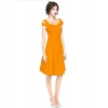 Dropship Women's Polyester Solid V Neck Cap Sleeve off Shoulder Dress (Yellow)