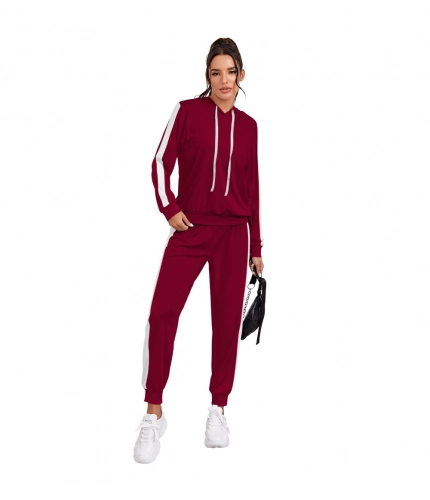 Women's Knitting strachable Solid Hooded Neck Full Sleeve Track Suit (Maroon)