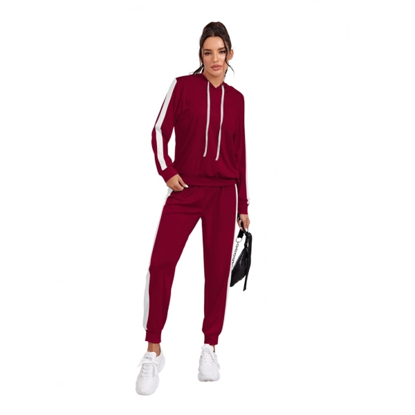 Dropship Women's Knitting stretchable Solid Hooded Neck Full Sleeve Track Suit (Maroon)