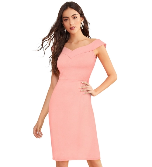 Women's Knitting stretchable Solid Round Neck Sleeveless Dress (Peach)