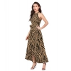 Dropship Women's Polyester Zebra Pattern Halter Neck Sleeveless Dress (Yellow)