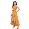 Dropship Women's Polyester Printed Halter Neck Sleeveless Dress (Yellow)