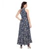 Dropship Women's Polyester Printed Halter Neck Sleeveless Dress (Blue)
