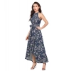 Dropship Women's Polyester Printed Halter Neck Sleeveless Dress (Blue)