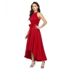 Dropship Women's Polyster Solid Halter Neck Sleeveless Dress (Red)