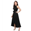 Dropship Women's Polyster Solid Halter Neck Sleeveless Dress (Black)
