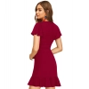 Dropship Women's Knitting stretchable Solid V Neck Flaired Sleeve Dress (Maroon )