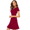 Dropship Women's Knitting stretchable Solid V Neck Flaired Sleeve Dress (Maroon )