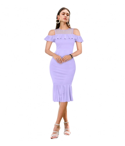 Women's Knitting strachable Solid Round Neck Sleeveless Dresses (Purple)