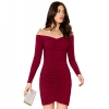 Dropship Women's Knitting stretchable Solid V Neck Full Sleeve Dress (Maroon)