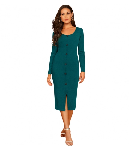 Women's Knitting strachable Round Neck Full Sleeve Dresses (Morpich )