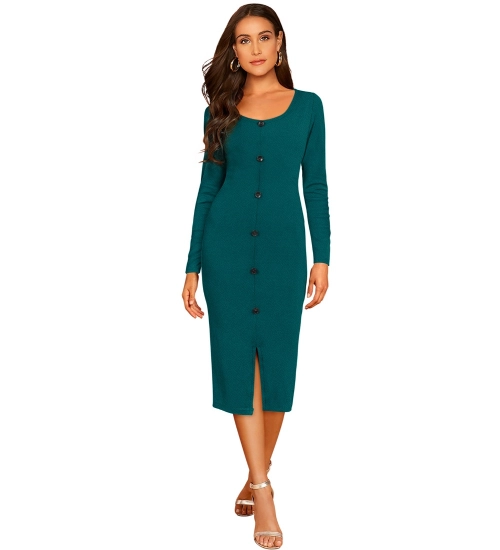 Women's Knitting stretchable Round Neck Full Sleeve Dress (Morpich )