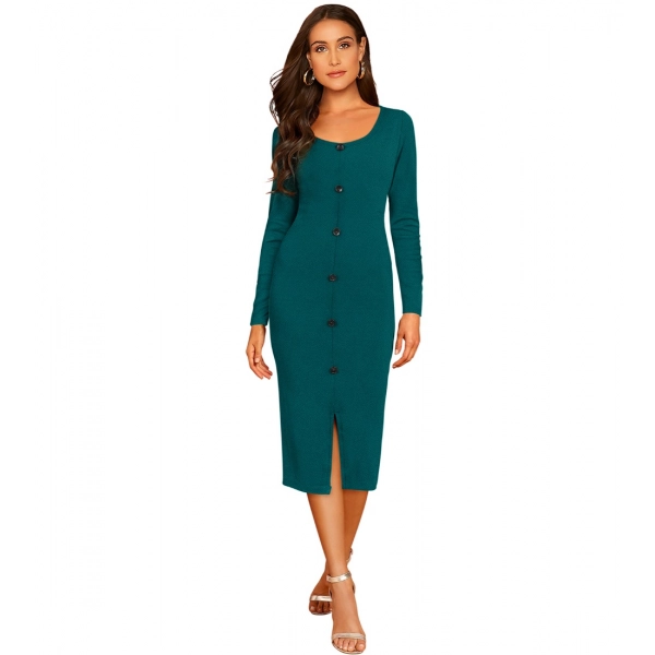 Dropship Women's Knitting stretchable Round Neck Full Sleeve Dress (Morpich )