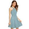 Dropship Women's Knitting stretchable Solid Halter Neck Sleeveless Dress (Pista )
