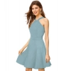 Dropship Women's Knitting stretchable Solid Halter Neck Sleeveless Dress (Pista )