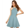 Dropship Women's Knitting stretchable Solid Halter Neck Sleeveless Dress (Pista )