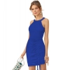 Dropship Women's Knitting stretchable Solid Round Neck Sleeveless Dress (Royal Blue)