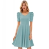 Dropship Women's Knitting stretchable Solid V Neck Cap Sleeve Dress (Pista)