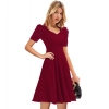 Dropship Women's Knitting stretchable Solid V Neck Cap Sleeve Dress (Maroon)