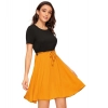 Dropship Women's Knitting stretchable Solid Round Neck Cap Sleeve Dress (Yellow)