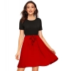 Dropship Women's Knitting stretchable Solid Round Neck Cap Sleeve Dress (Red)