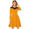 Dropship Women's Knitting stretchable Solid Round Neck Full Sleeve Dress (Yellow)