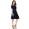Dropship Women's Polyester Solid V Neck Cap Sleeve Dress (Blue)