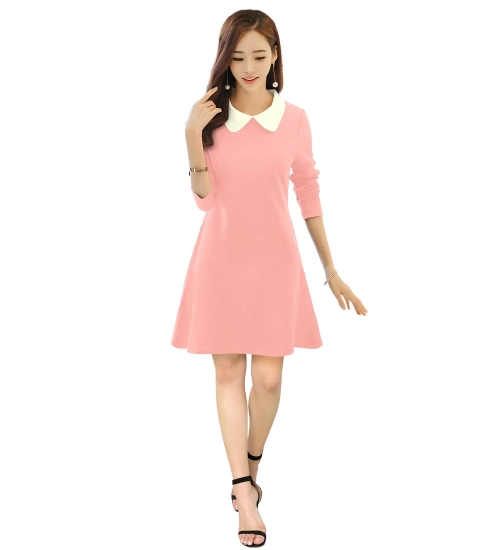 Women's Polyester Solid Collar 3-4th Dress (Peach)
