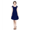 Dropship Women's Polyester Solid V Neck Cap Sleeve off Shoulder Dress (Blue)