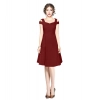 Dropship Women's Polyester Solid V Neck Cap Sleeve off Shoulder Dress (Maroon)