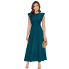 Dropship Women's Knitting stretchable Solid Round Neck Ruffled Sleeve Dress (Morpich)
