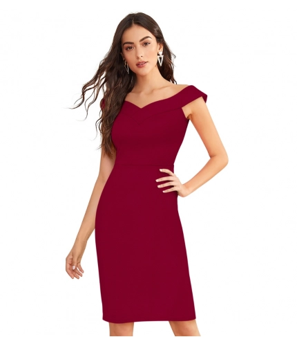 Women's Knitting strachable Solid Round Neck Sleeveless Dresses (Maroon)