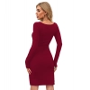 Dropship Women's Knitting stretchable Solid Round Neck Full Sleeve Dress (Maroon)