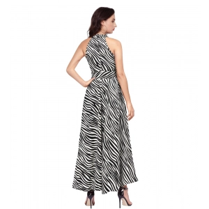 Generic Women's Polyester Zebra Pattern Halter Neck Sleeveless Dress (White)